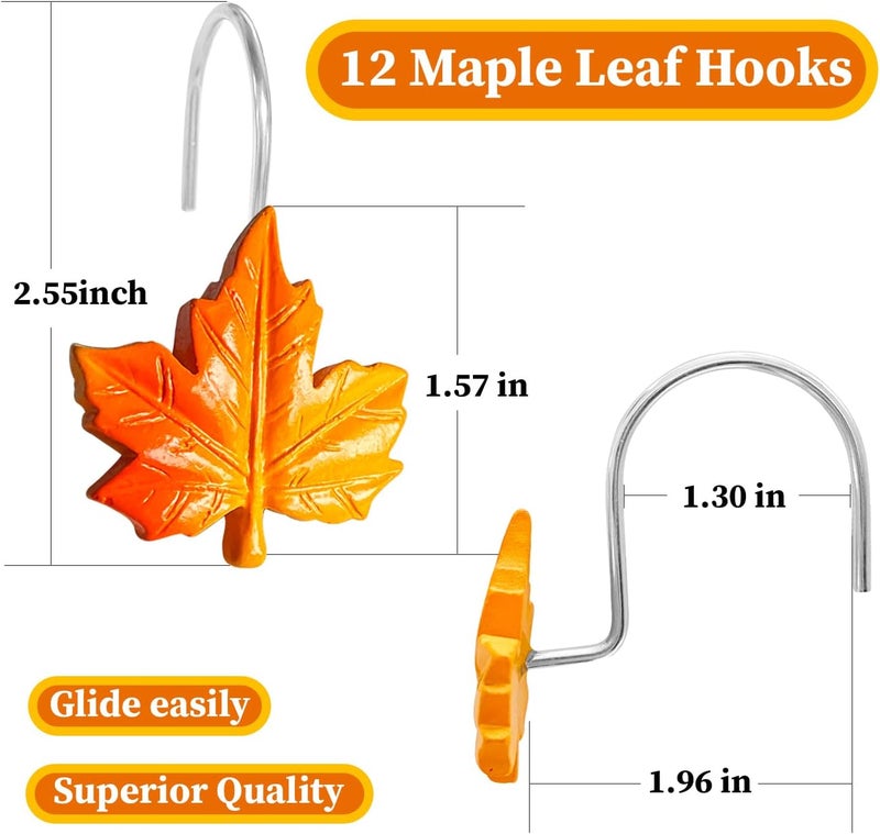 AamAccess Fall Maple Leaf Shower Curtain Hooks Rings, Autumn Thanksgiving Home Decorativ Rust Resistant Hangers, 12PCS Shower Hooks for Bathroom Shower Rod, Bedroom, Living Room - Image 4